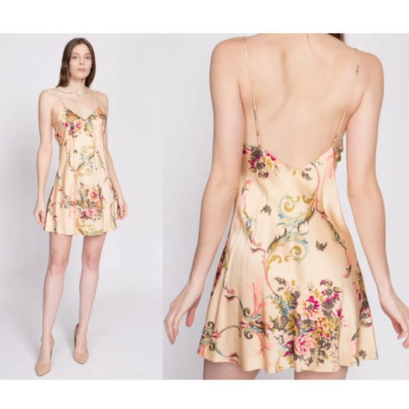 VINTAGE VICTORIA'S SECRET GOLD LABEL FLORAL SILK SLIP MINI DRESS WOMEN SIZE XSP - Picture 8 of 15